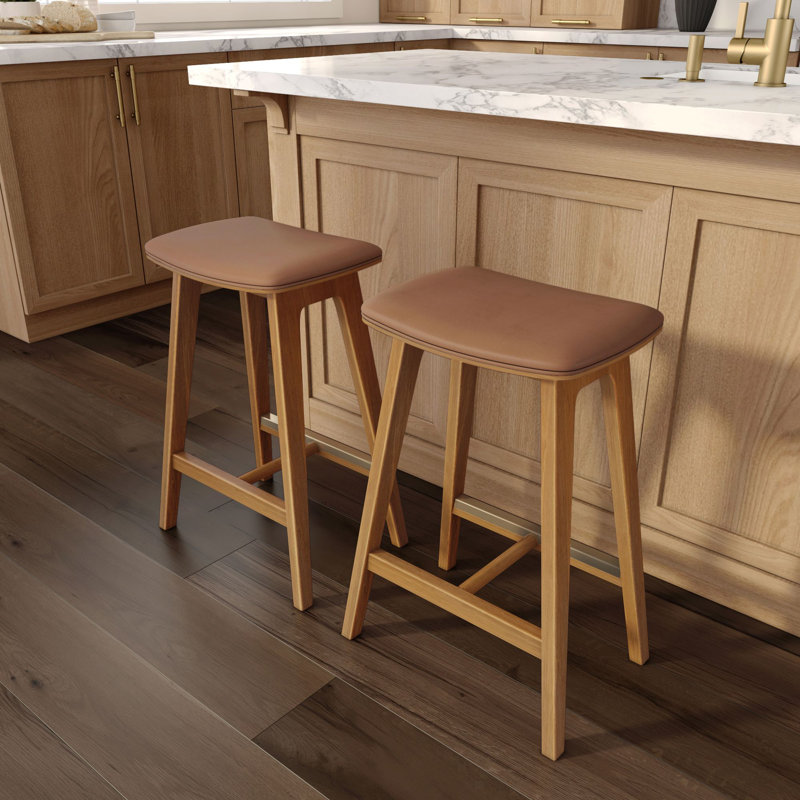 Tabouret à hauteur de comptoir rembourré Beryl (24 po) - paquet de 2, similicuir pacane / caramel, 2