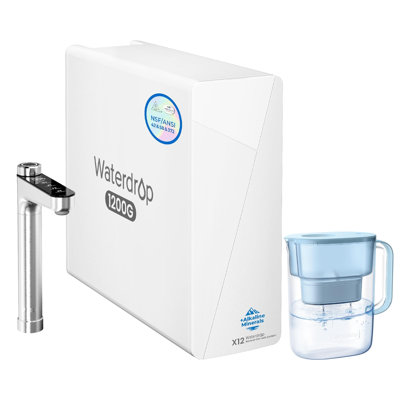 Waterdrop X12 Alkaline Mineral Reverse Osmosis System, 1200 GPD, with 1 WD-PT-07B Water Filter Pitcher