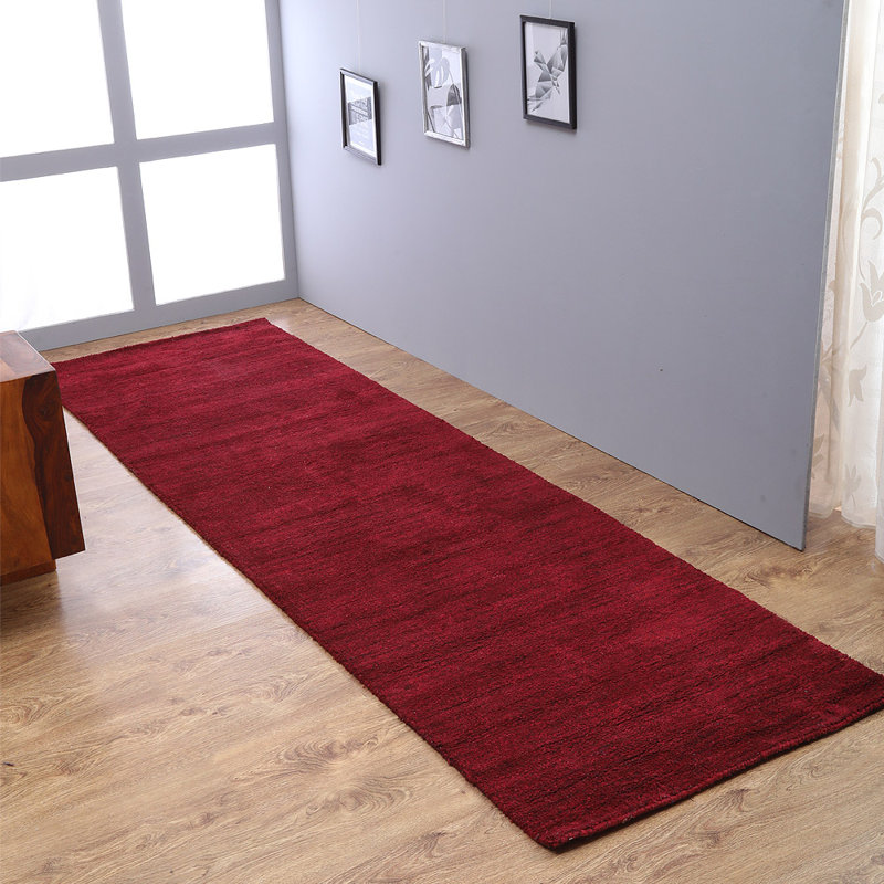 Hand Knotted Loom Wool Eco-Friendly Area Rugs -Runner, Dark Red Color, Plain Solid Design, High Pile Thick Handmade Anti Skid Area Rugs for Living Room, Bed Room