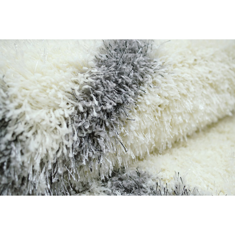 Chaparro Geometric Shag Gray/White Area Rug, Runner 2'8" x 8'