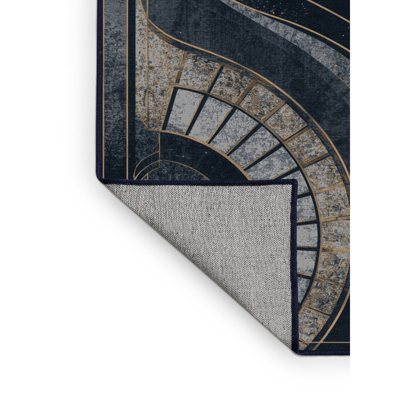 Tapis art déco lavable à la machine gris Palvinder, 3 X 5