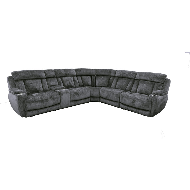 Pul Upholstered Power Reclining L-Shaped Sectional Symmetrical, Lucky Charcoal