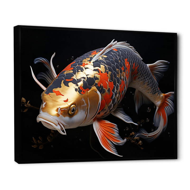 «Orange Kois Fish Serene Reflections» sur impression sur toile, Cadre flottant noir, H 34 po x l 44 po x P 1,5 po