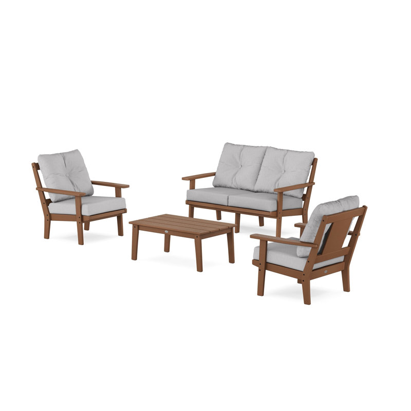 Prairie 4-Piece Deep Seating Set with Loveseat, Teak, Weathered Tweed