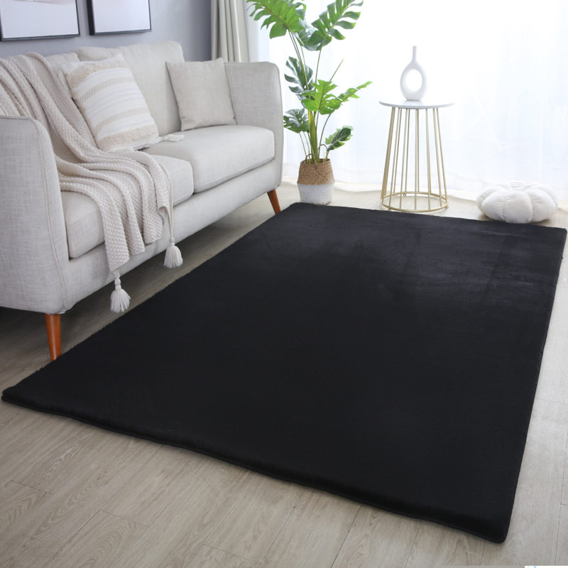 Solid Colour Knitted Area Rug, Rectangle 200 x 280 cm, Black