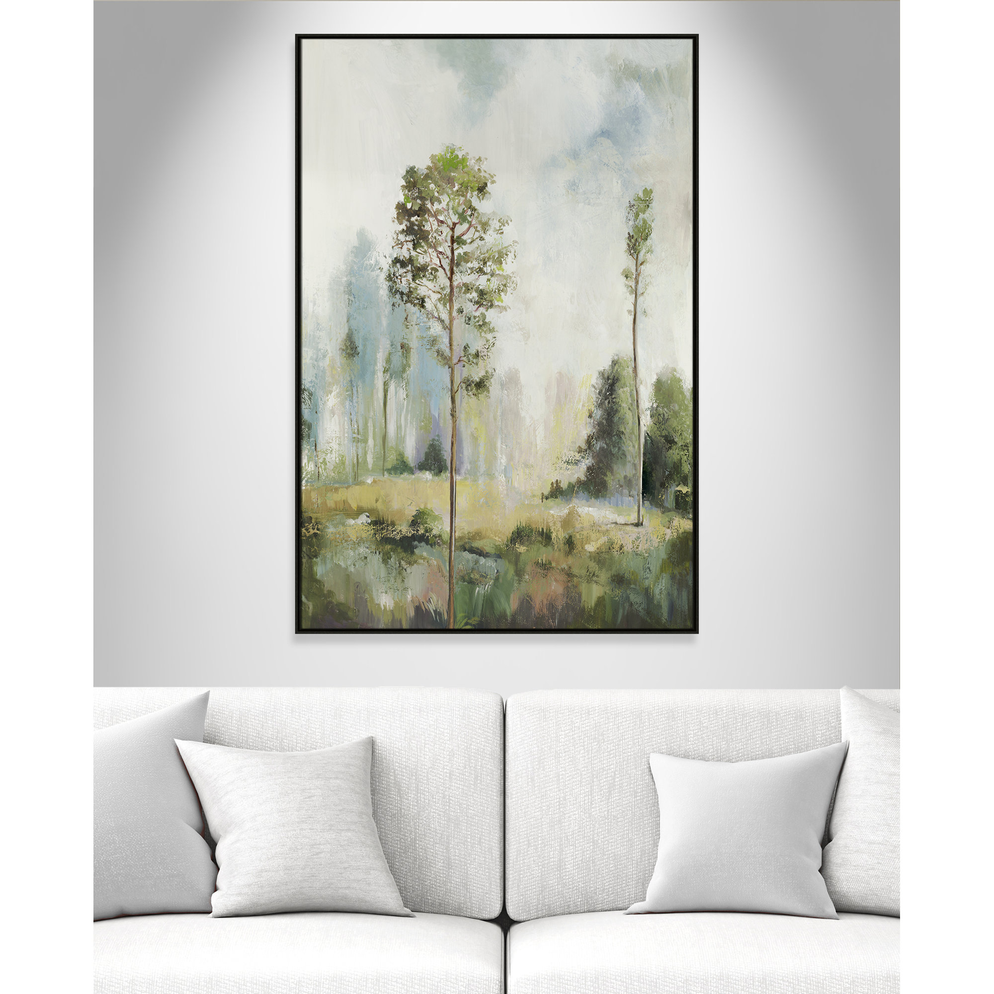 Tall Green Trees I by Teton Pearce - Floater Frame Print on Canvas, 61.5" H x 41.5" W, Espresso