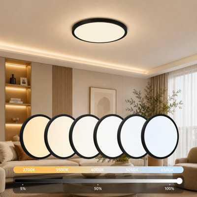 6-Pack 12" Black LED Flush Mount Ceiling Light, Dimmable & 5CCT 2700K/3500K/4000K/5000K/6500K Selectable, 24W, 2880LM,Flush Mount Fixture For Kitchen, Bedroom, Hallway, Porch