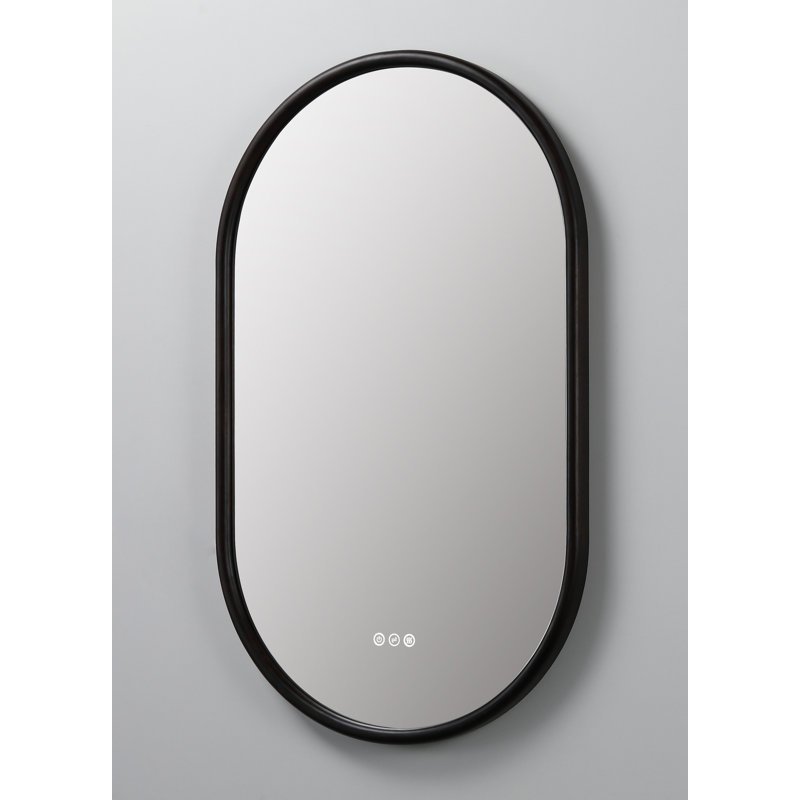 Zen LED Mirror, 39.37" x 23.62", Dark Walnut, Oval