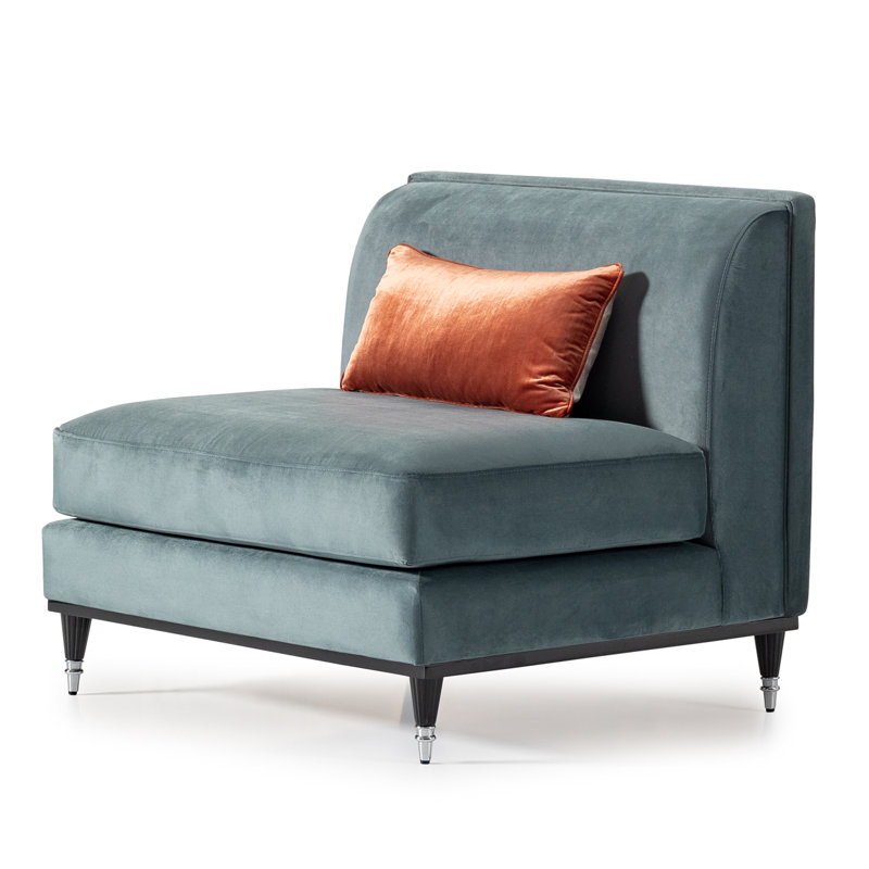 La Francaise 39'' Wide Slipper Chair, Teal Blue Velvet