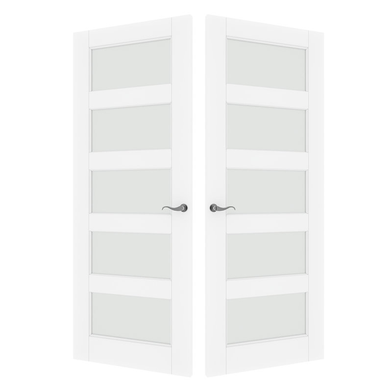 Porte française en verre givré 5-Lite, 60 po x 80 po, Quincaillerie noire
