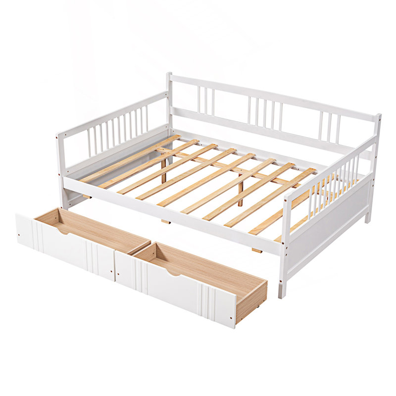 Full Size Daybed, Day Bed With Two Drawers, White