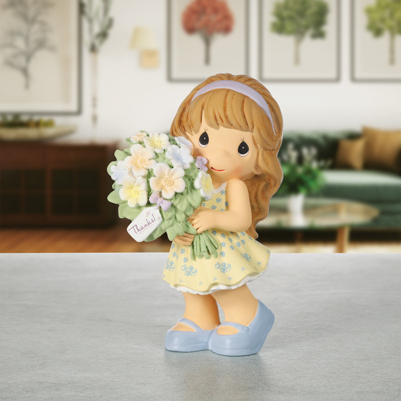 Figurine 4,5 pouces Precious Moments avec un bouquet de fleurs Merci
