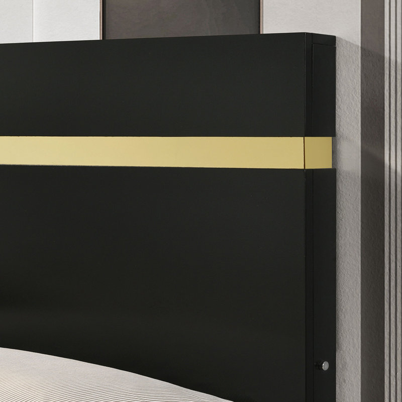 Mobilier de chambre à coucher moderne à DEL sous le lit, Très grand, Noir