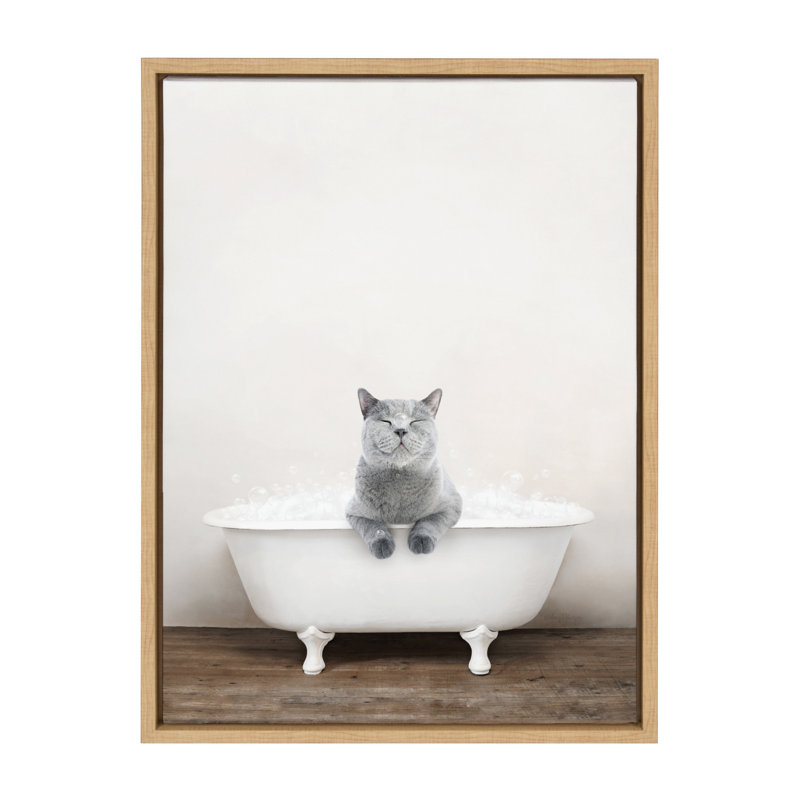 Cat in Rustic Bath Framed Canvas by Amy Peterson Art Studio 18x24, Natural Framed