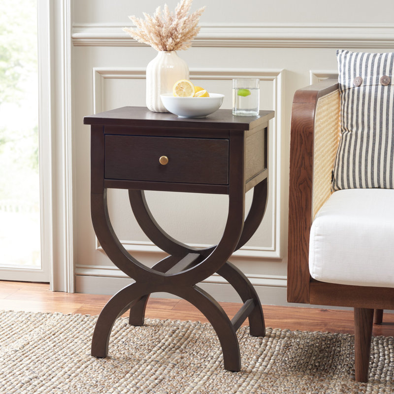 Floris Solid Wood End Table with Storage, Walnut