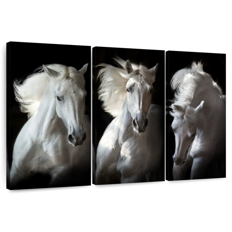 Brampt Three White Horses, 32" H x 50" W