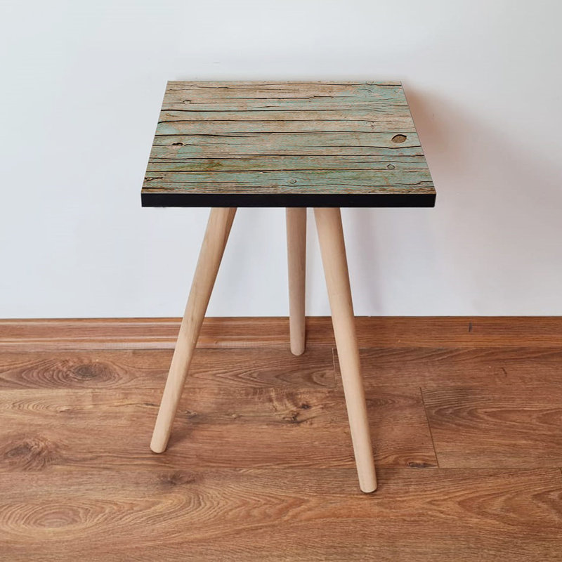 Modern Side Table with Beech Wood Legs, Green, Beige & Black | 100% MDF, 13.8 x 16.5 x 13.8 inches | Geometric Design, Durable & Stylish | Perfect for Living Room, Bedroom, or Office Use, Versatile & Elegant