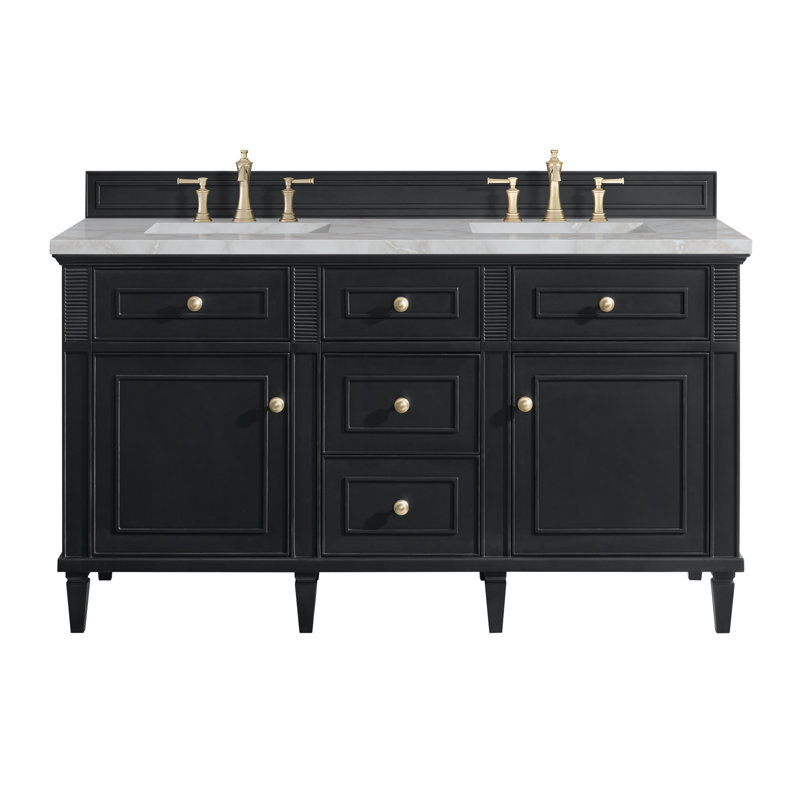 Lorelai 60'' W Double Vanity, Black Onyx, Victorian Silver Silestone, 8" Widespread