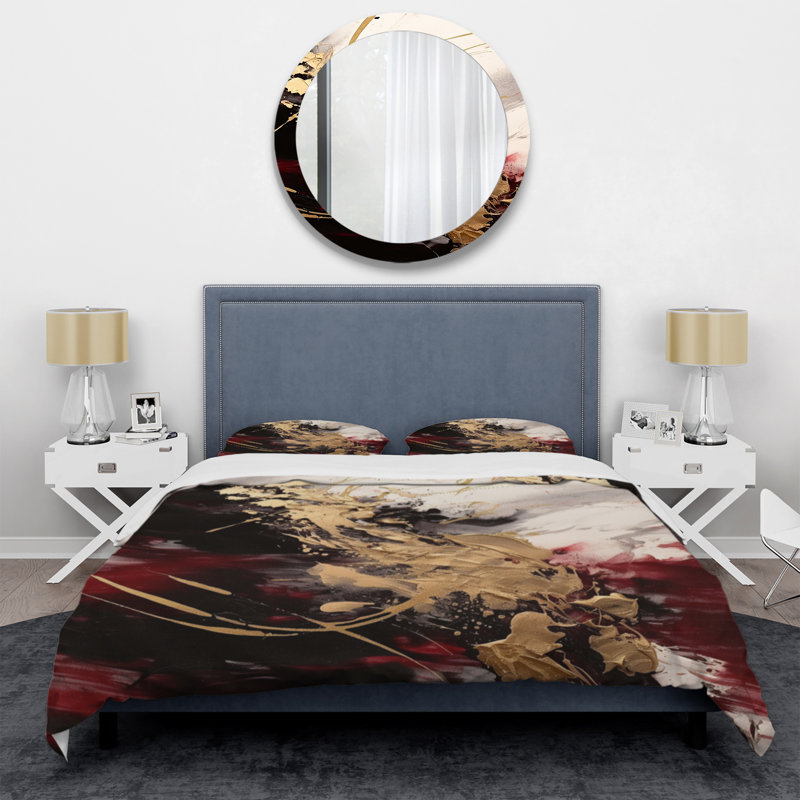 Ensemble de housse de couette en microfibre / polyester doré et rouge Flusion Fusion I