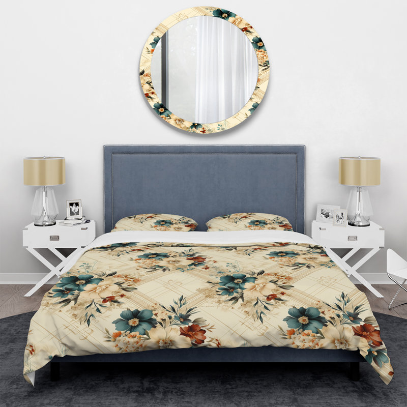 Ensemble de housse de couette Vintage Neutrals Mosaic Flowers I, Housse de couette simple + 1 taie décorative stan