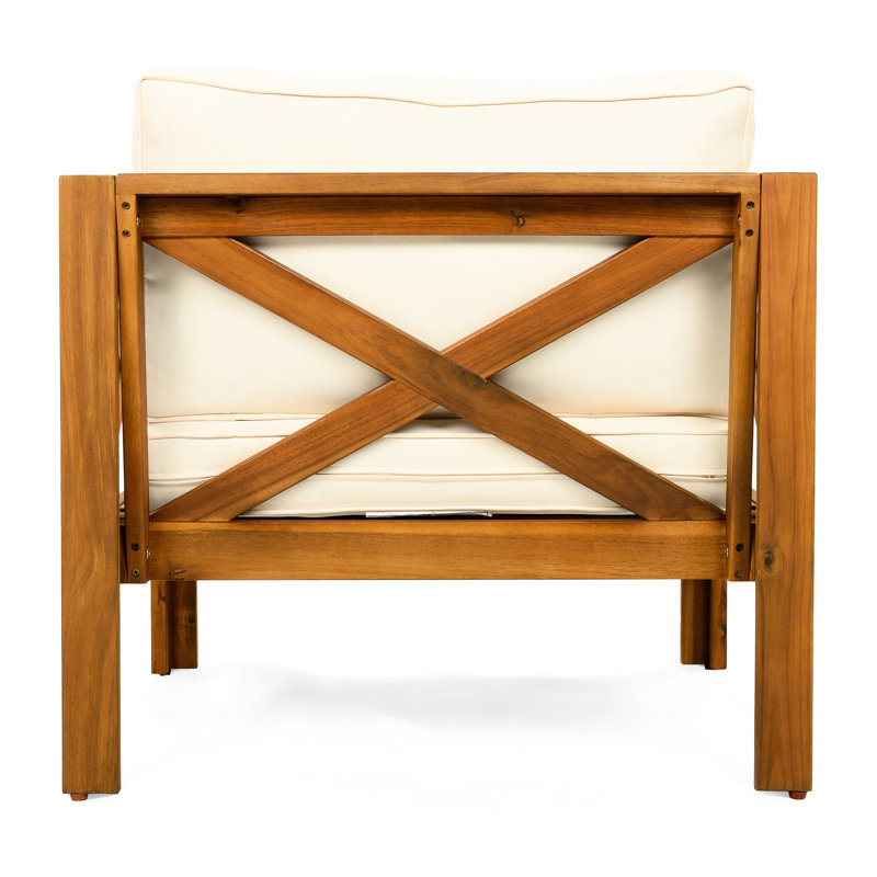 Fauteuil club d'extérieur en bois, de 4, coussins imperméables, finition, espaces, chaise ergonomique confortable, patios, jardins, design