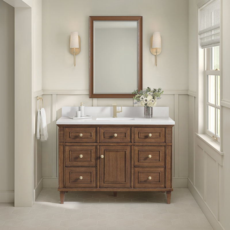 Lorelai 48'' W Single Vanity, White Zeus Quartz, Mid-Century Walnut, Single-Hole