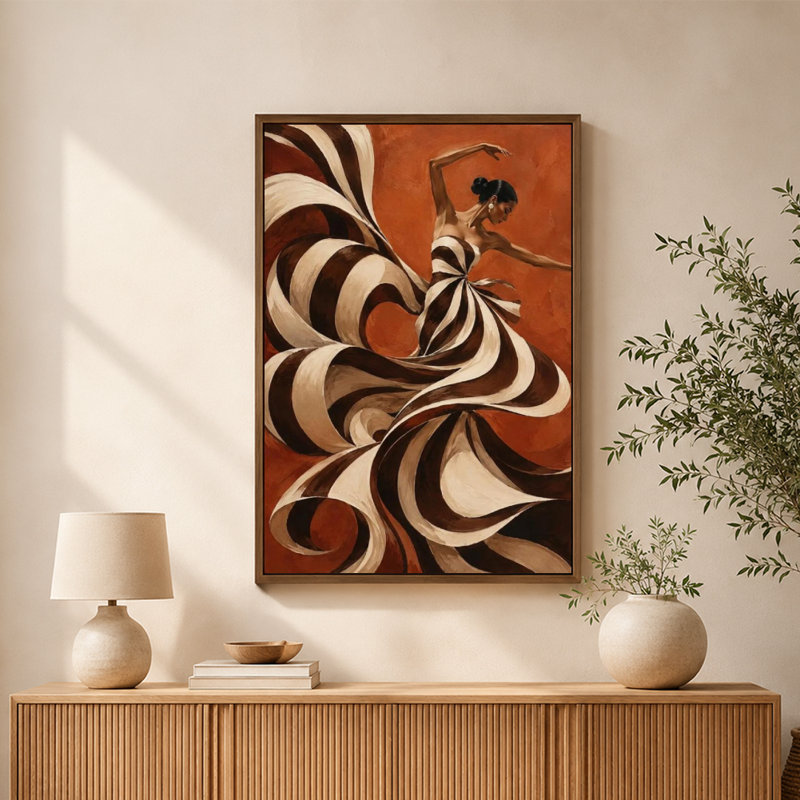 Danseuse de flamenco abstraite - Tableau moderne sur toile encadrée marron 91,4 cm H x 61 cm L, 24" x 36", Brun