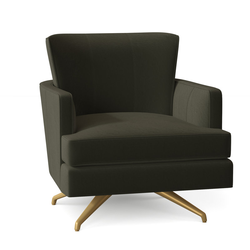 Kyle Swivel Armchair, Brushed Brass, 1181 Pearl Genuine Leather