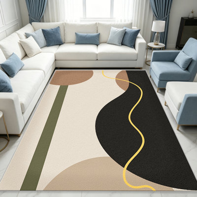 Tapis neutre 1pc Curve, élégant tapis décoratif polyvalent, facile à nettoyer et à entretenir, pièce de mobilier idéale pour la chambre à coucher, le salon, le couloir, l'entrée, le dortoir et le bureau pour rafraîchir l'ambiance intérieure de votre maison