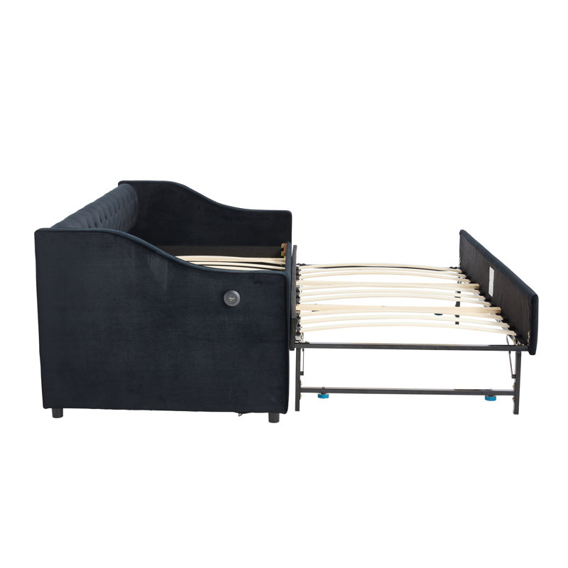 Velvet Daybed With Trundle, Black