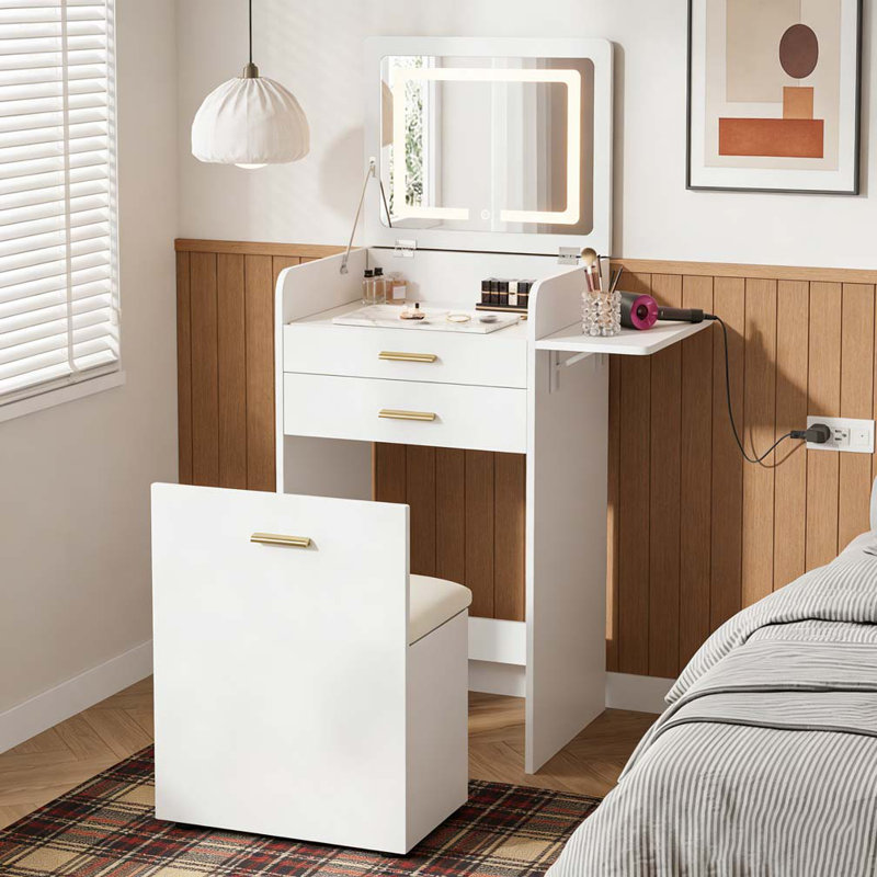 Flip-top Vanity Table,Compact/Mini Vanity,Mirror-integrated Dressing Table