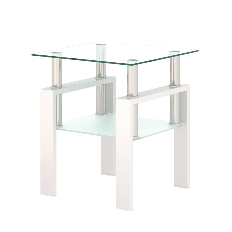 Modern White and Transparent Glass Square End Table Set