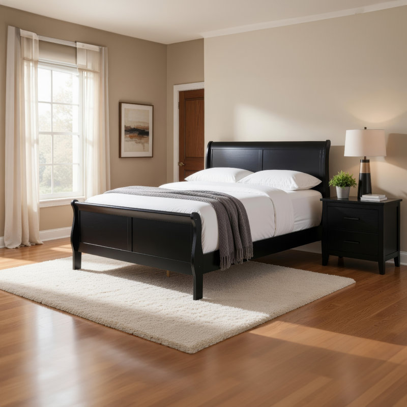Lit-bateau simple Vele, style Louis Philippe, noir bruni, Lit simple, Noir