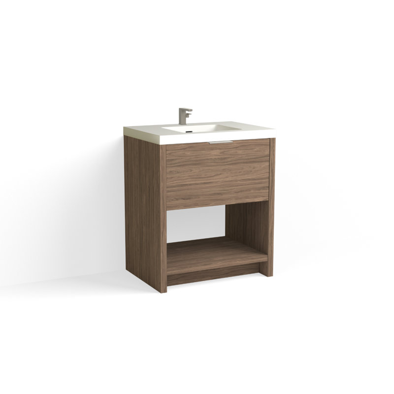 Vista 30" W Freestanding Single Bathroom Vanity, White Gloss, Single-Hole, White Nanomatte/Matte Black