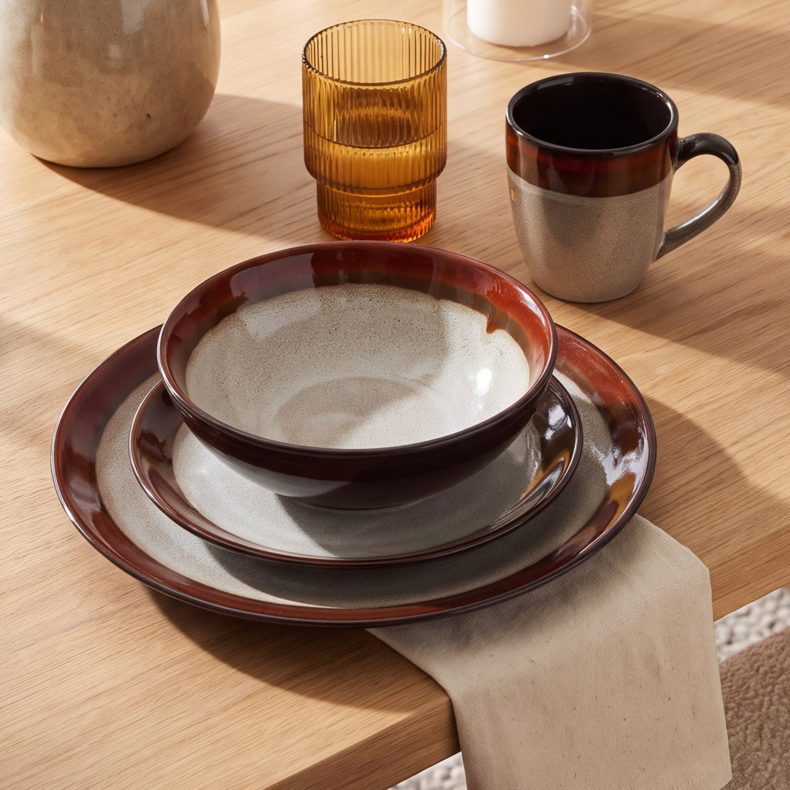 Elite Stoneware Dinnerware Set, Red