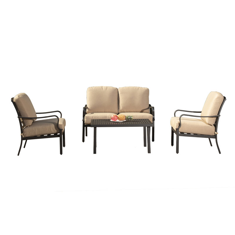 Outdoor 4 Pcs Patio Conversation Set, Beige