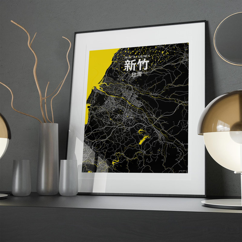 Hsinchu (chinois traditionnel), impression sur toile tendue, Noir / Jaune