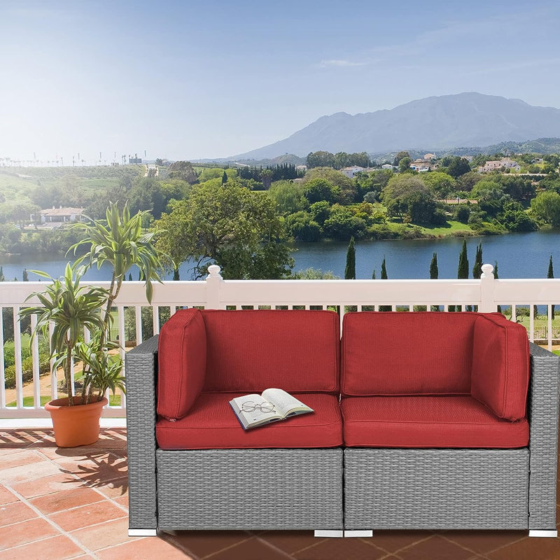 Rister 59'' Wide Wicker with Cushions, Red