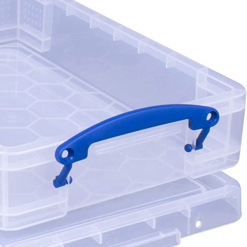 Clear Plastic Stackable Storage Containers with Blue Clip Lock Handles, 4-Pack