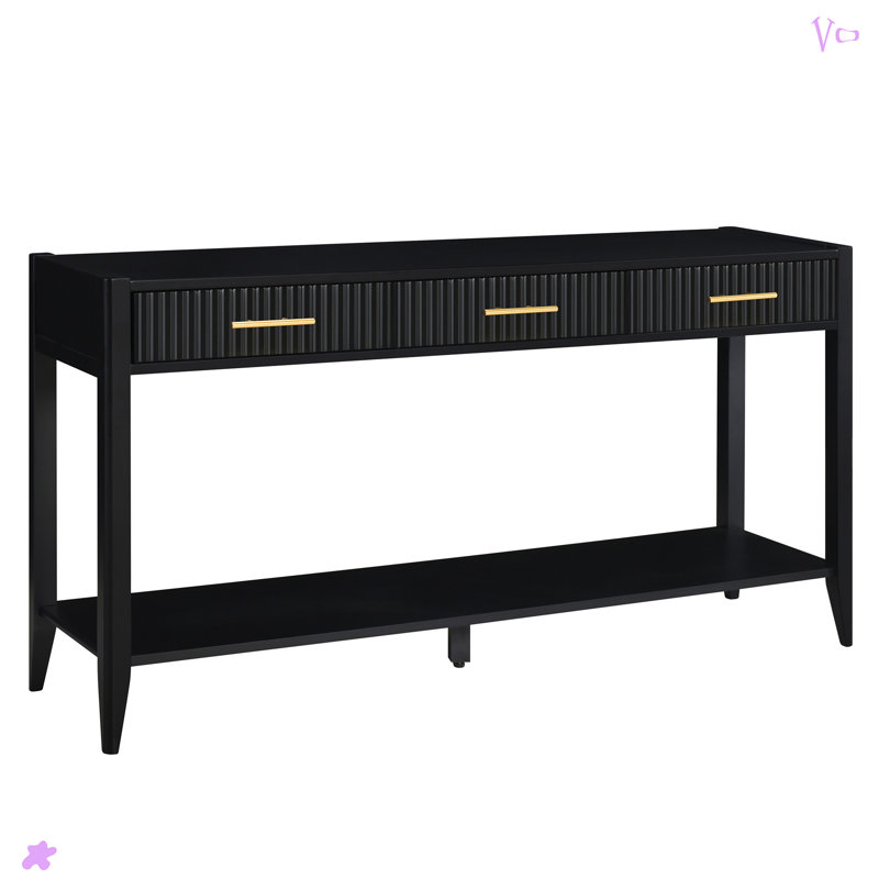 Dishaun 60" Console Table with 3 Fluted Drawers, Black