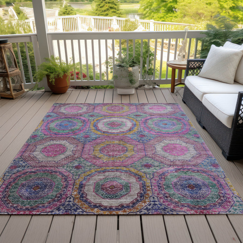 Machine Washable Indoor/Outdoor Xhevrie Pink Rug, Rectangle 9' x 12'
