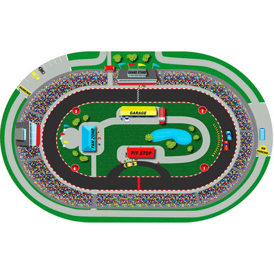 Tapis pour voiture de course KidCarpet, tapis de jeu ovale 4 pi x 6 pi | Tapis éducatif pour enfants | Tapis pour salle de jeux ou chambre d'enfant