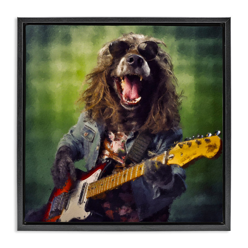 Cadre flottant Musician Mutt Halen, design par Sean Parnell, H 18 po x l 18 po, Cadre flottant noir de jais