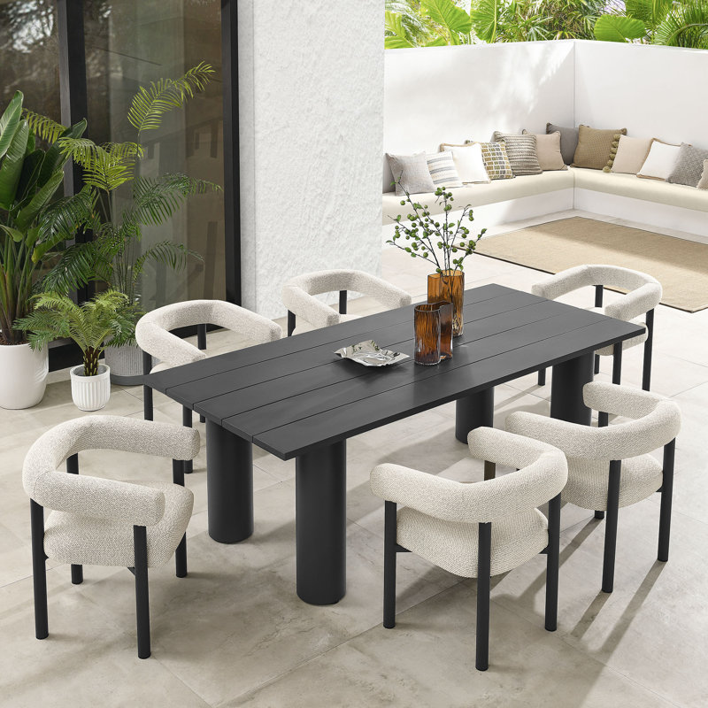 Ensemble de table de salle à manger et de chaises d'extérieur en aluminium 7 pièces Nautica, Gris, Ivoire ivoire