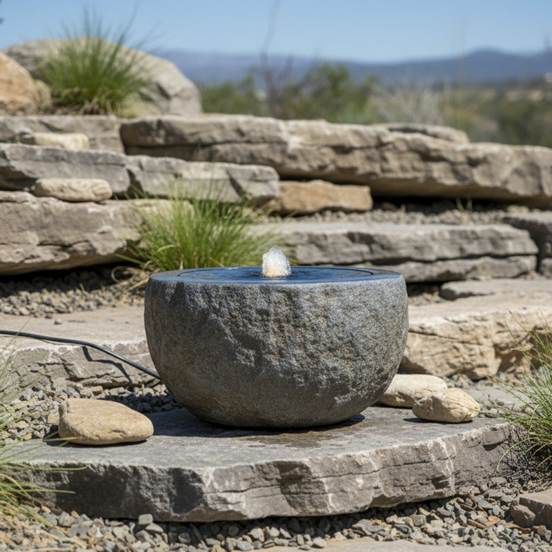 Fontaine à bulles ronde pour l'extérieur à DEL - Gris, H 10 po x l 18 po x P 18 po, Gris