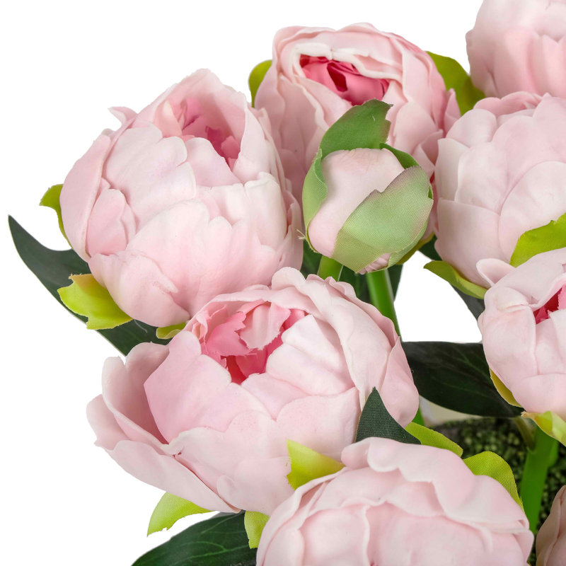 Bouquet de pivoines dans un panier blanc, Rose clair, Beige
