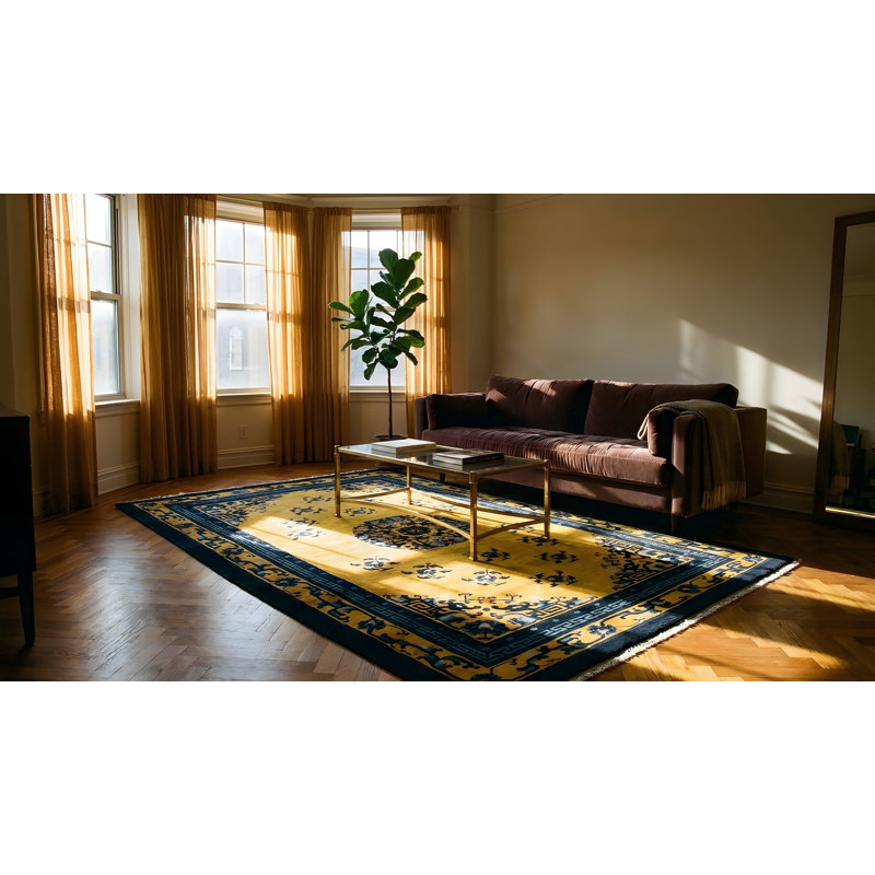 Antique Peking Hallway Runner Wool Gold Rug
