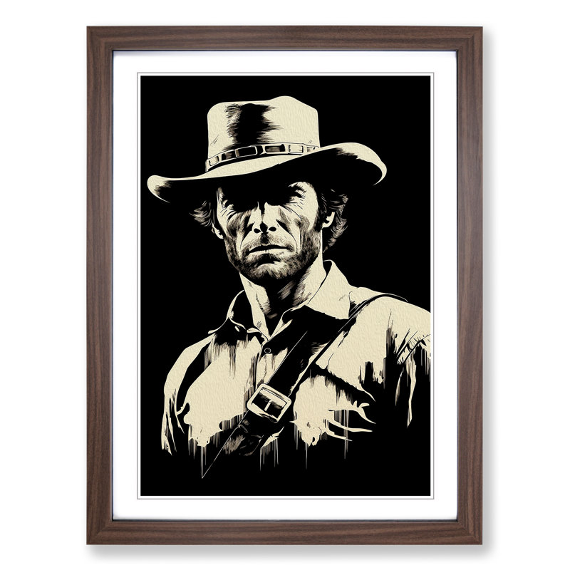 Clint Eastwood Line - Single Picture Frame Print on Wood, Walnut, 46cm H x 34cm W x 2cm D