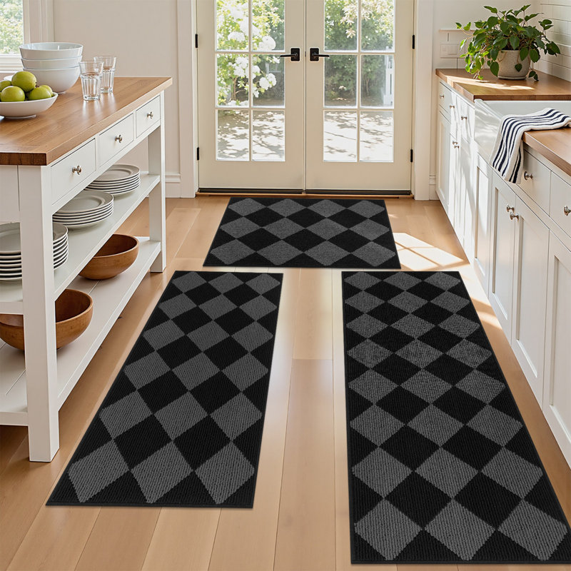 Machine Washable Non-Slip Kitchen Mat, Black/Gray