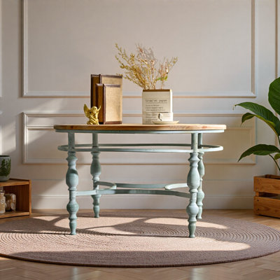 31,50 "Table basse décorative rustique en bois sculpté, table de bout ronde à pieds en métal à assemblage facile pour le salon